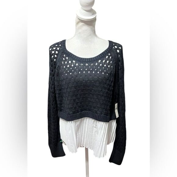 Maeve Layered Crochet and Pleated sweater blouse - Picture 2 of 7